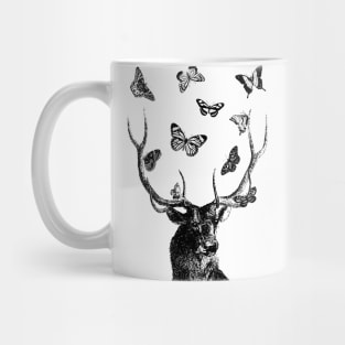 Stag and Butterflies | Black and White | Mug